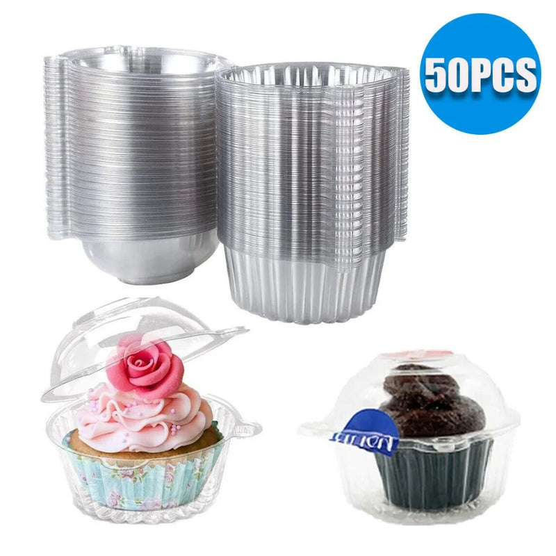 NEW 50Pc Plastic Cupcake Muffin Single Cup Cake Holders Boxes Pods Domes Cases Clear UK