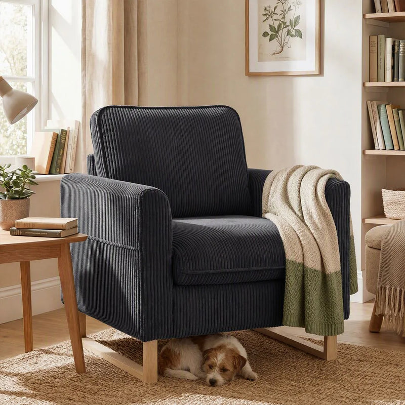 HOMCOM Accent Chair with Pocket Spring, Modern Industrial Armchair with Metal Legs for Livingroom Dark Grey