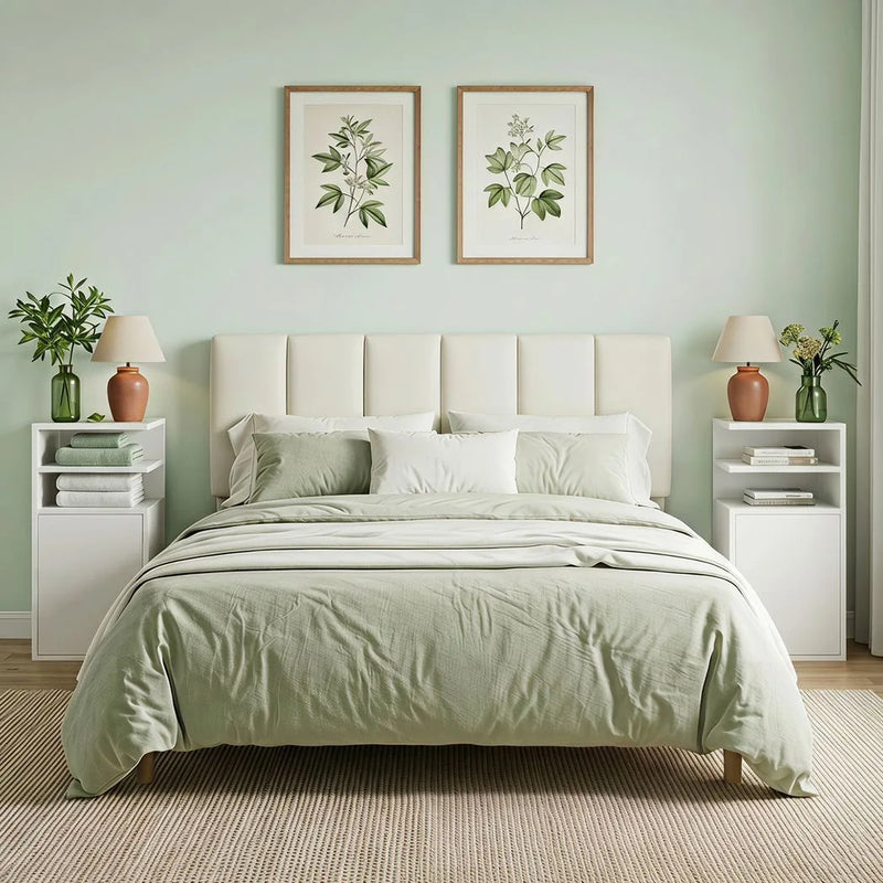HOMCOM Slim Bedside Table Set of 2, Narrow Bedside Cabinet with Open Cubbies and Cupboard for Bedroom Living Room, White