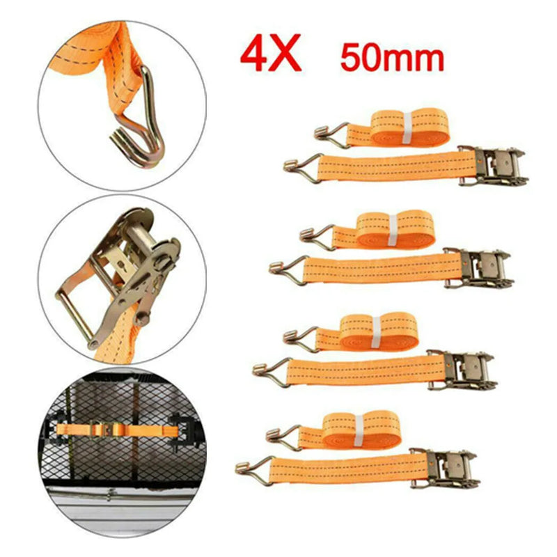 4X Heavy Duty Ratchet Ties Down Straps 50mm-6 Meter Lashing Cargo Luggage 3000KG