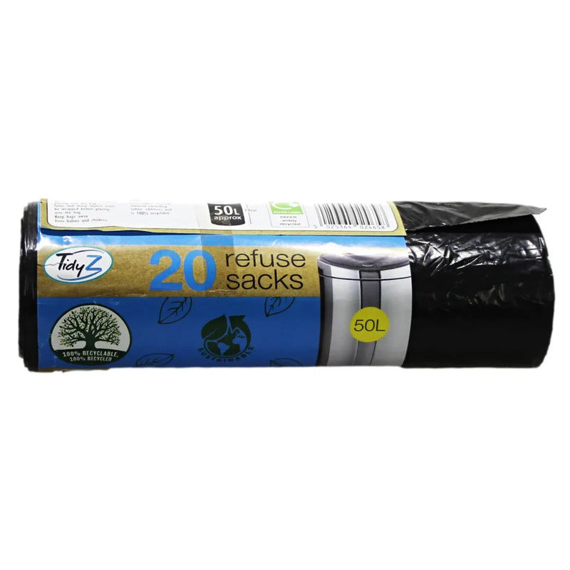 Refuse Sacks Bin Bags 50L Roll Of 20