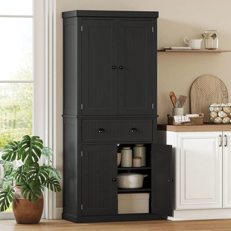 HOMCOM Kitchen Storage Cabinet with Drawer and Adjustable Shelves - Black