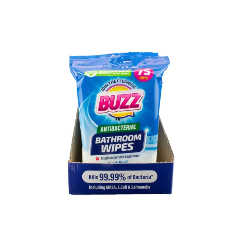 Buzz Biodegradable Bathroom Anti – Bac Wipes 75 Pack Basil Blossom