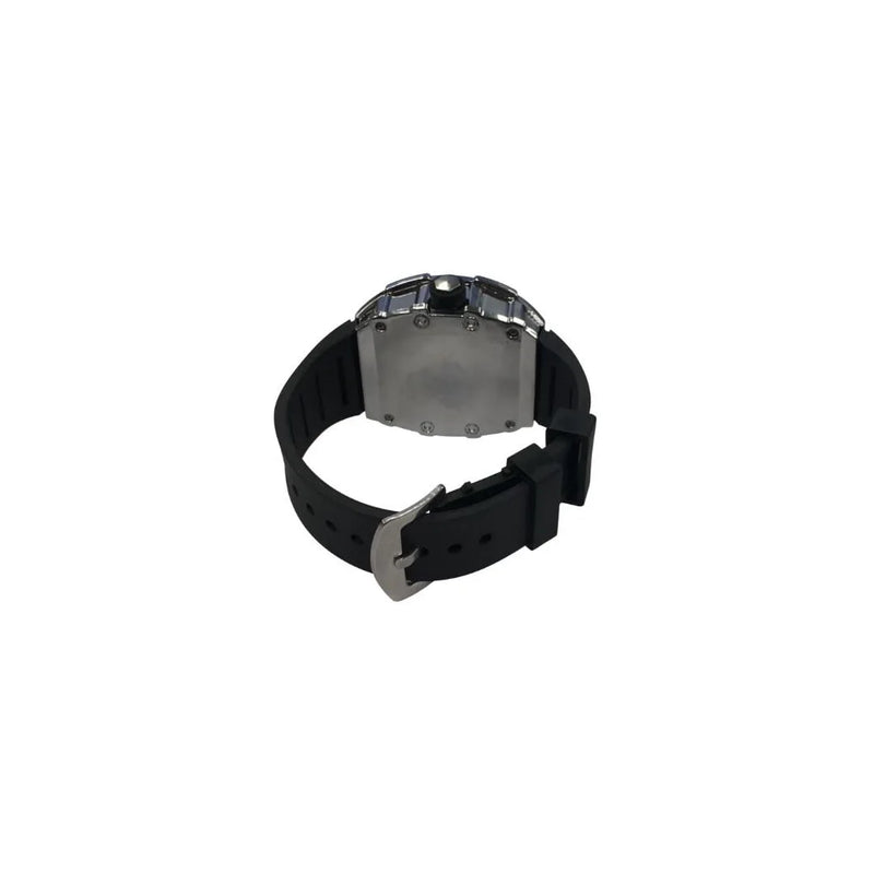 New Rubber Gents Silver Bling Fashion Quartz Movement Skeleton Clear Dial Black Rubber Strap Watch