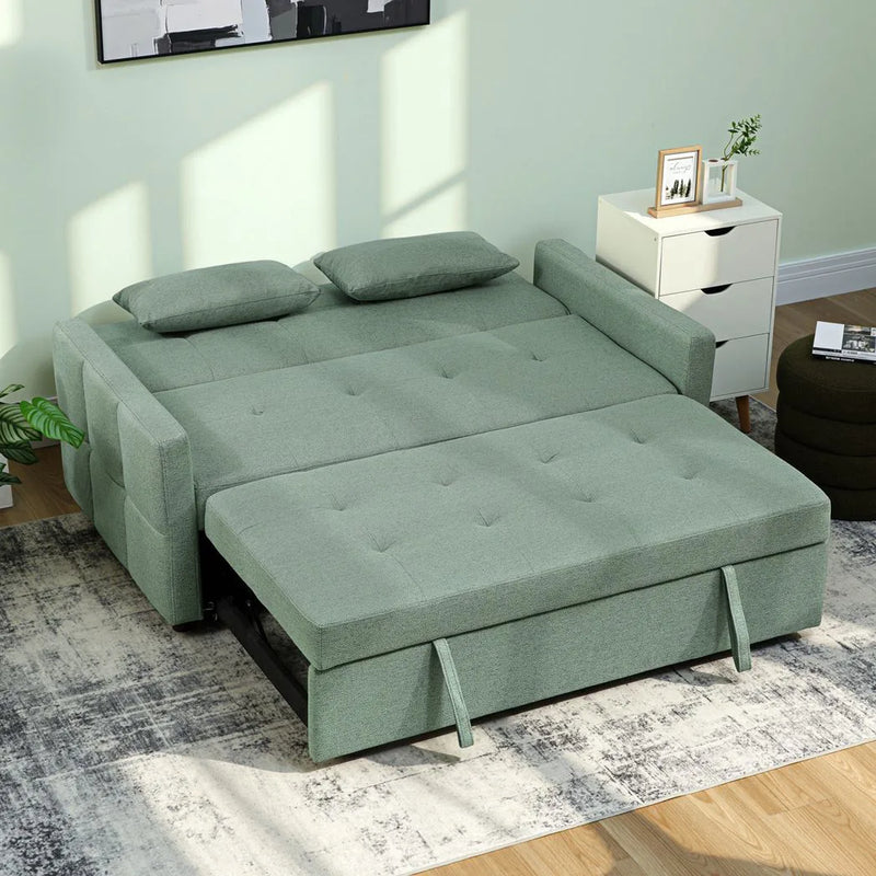 HOMCOM Three-Way 2 Seater Sofa Bed with Three-position back and Two Soft Pillows - Green