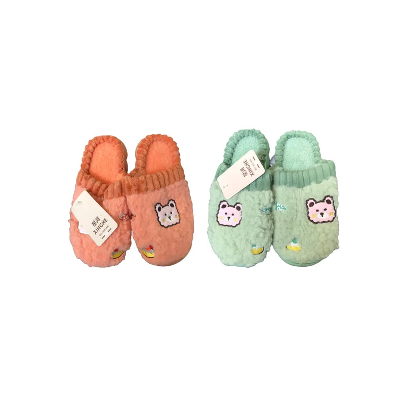 Indoor Fuzzy House Slippers With Bear Design Assorted Sizes And Colours