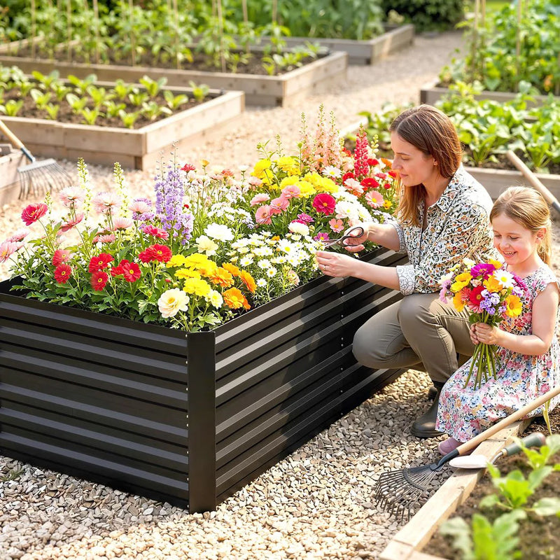 Outsunny Raised Beds for Garden, Galvanised Steel Outdoor Planters with Multi-reinforced Rods, 180 x 90 x 59 cm, Black