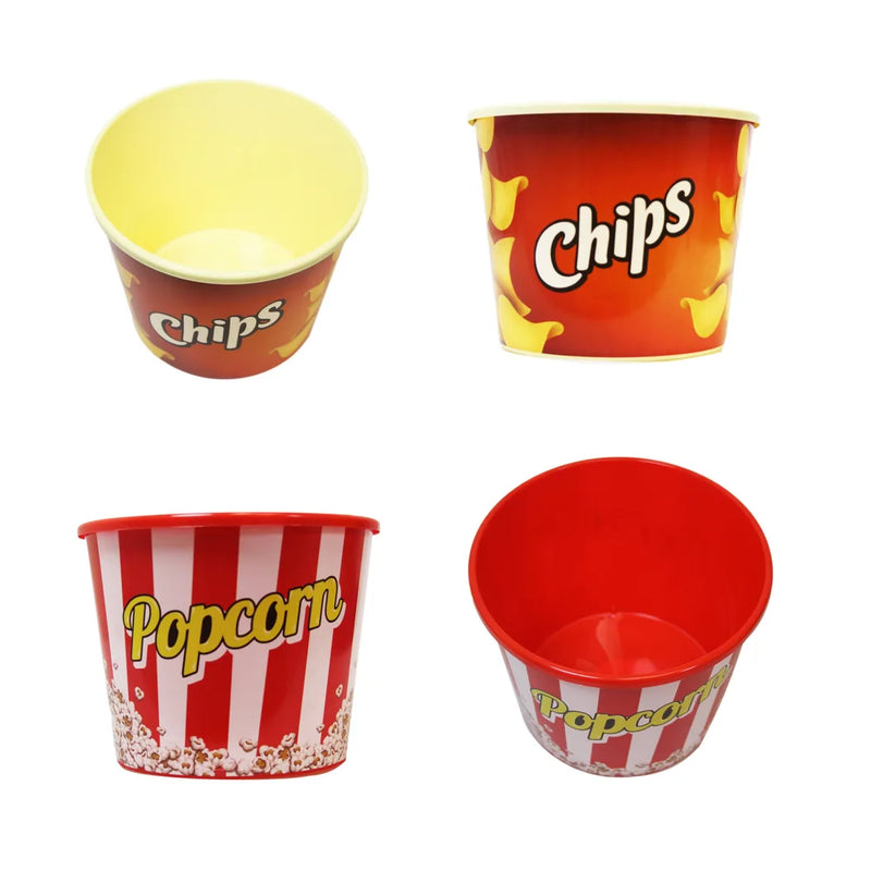 Traditional Red Popcorn Chips Bucket Plastic Home Movie Night Assorted Designs