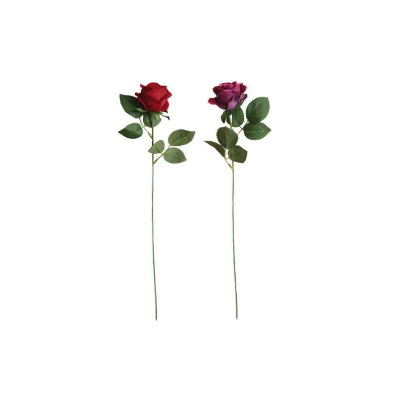 Plastic Artificial Fake Roses Single Stem Velvet Petals Assorted Colours
