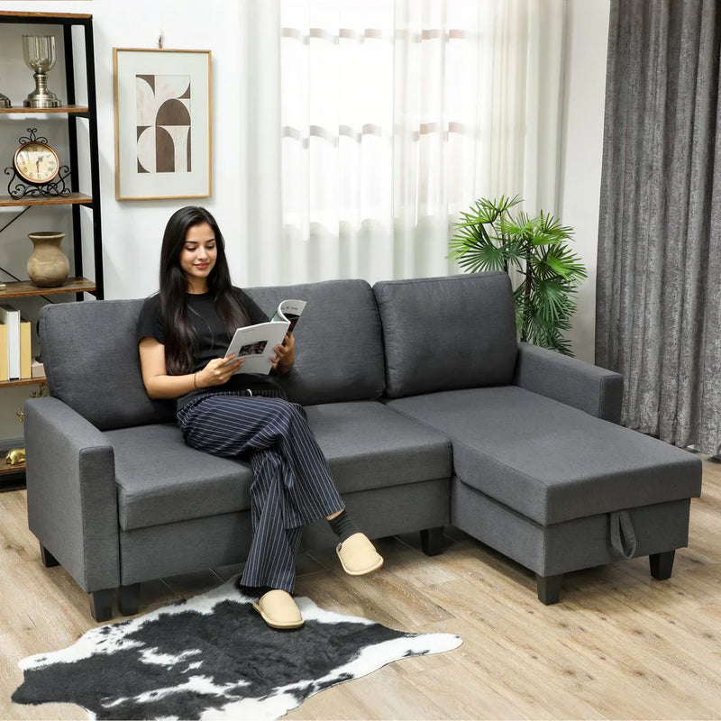 HOMCOM Three-Seater Storage Sofa Bed -  Charcoal Grey