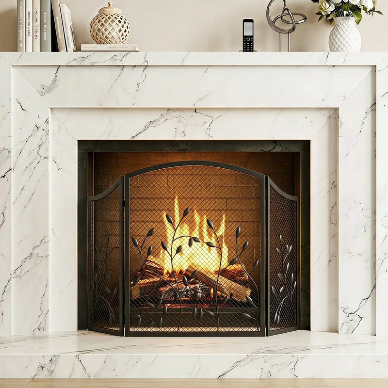 HOMCOM 3-Panel Folding Fireplace Screen for Hearth Protection, Heat-Resistant Metal Fire Spark Guard, Black