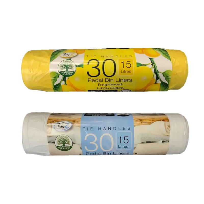Fragranced Pedal Bin Liners With Tie Handles 15L Roll Of 30 Assorted Scents