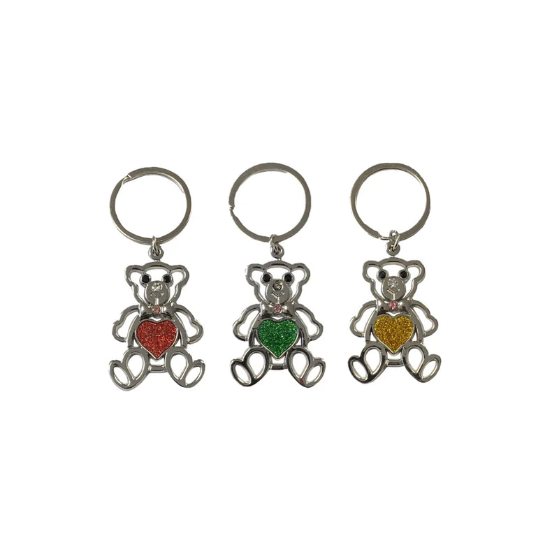 Metal Bear With Heart Keychain Keyring Assorted Colours