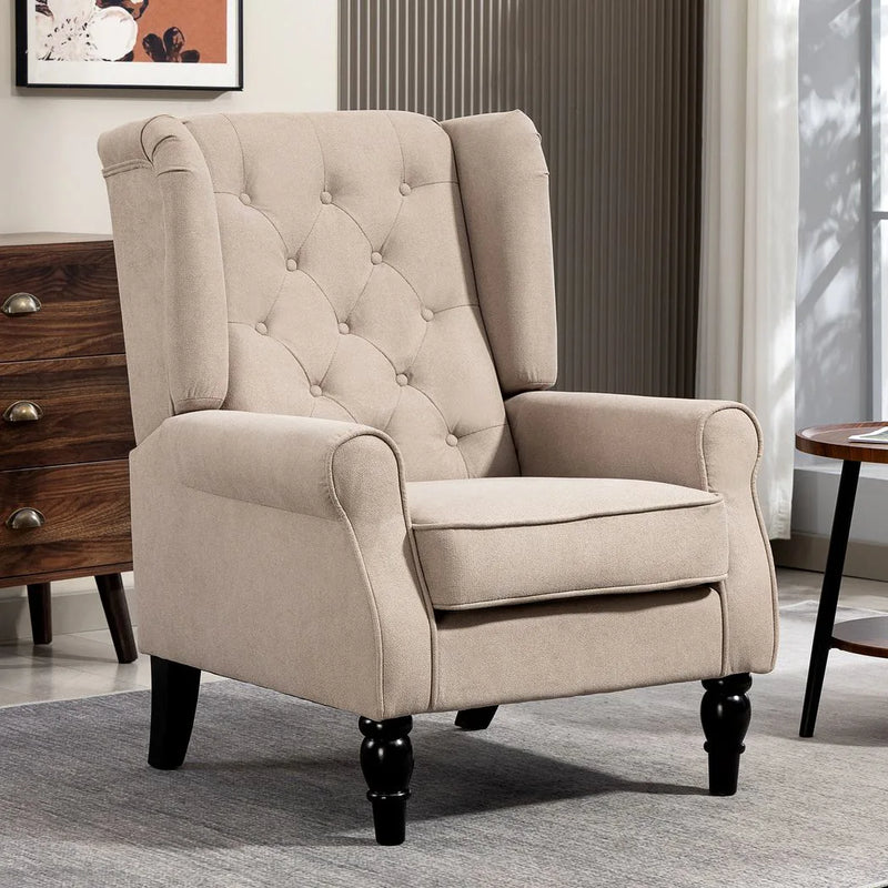 HOMCOM Wingback Accent Chair, Retro Upholstered Button Tufted Occasional Chair for Living Room and Bedroom, Beige