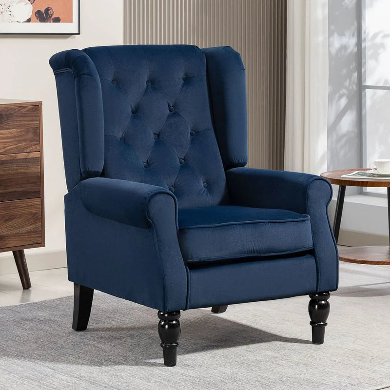 HOMCOM Wingback Accent Chair, Retro Upholstered Button Tufted Occasional Chair for Living Room and Bedroom, Dark Blue