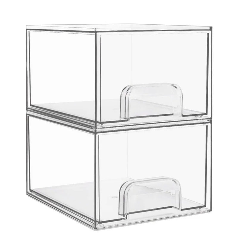 2 Pack Clear Small Stackable Storage Drawers Acrylic Makeup Organiser