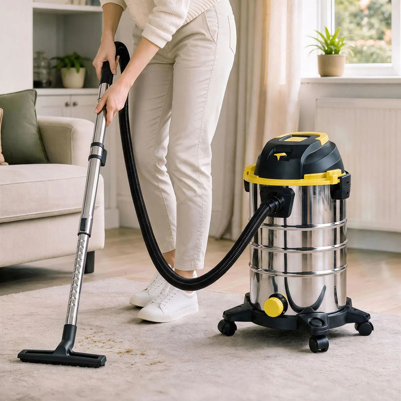 HOMCOM 1400W Vacuum Cleaner, 3-in-1 Wet and Dry Vacuum Cleaner with Blowing Mode and 30L Stainless Steel Tank, Yellow