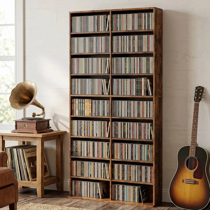 HOMCOM 640 CD Storage Tower - Rustic Brown