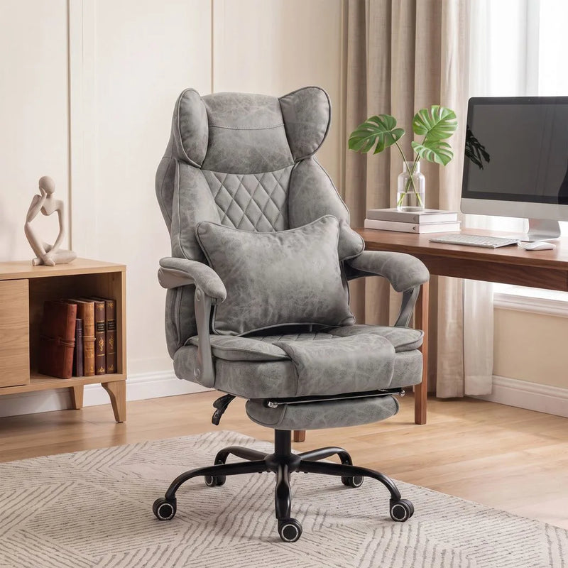 HOMCOM Executive Office Chair, Leathaire Big and Tall Office Chair 180 kg with Wide Seat, Reclining, Lumbar Support, Grey