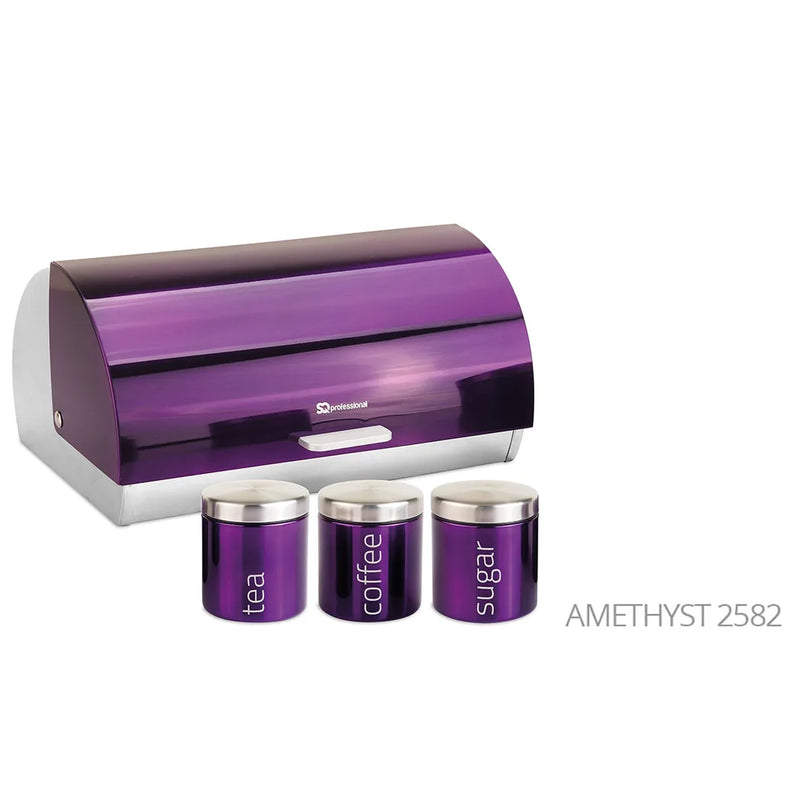 Sq Professional Gems Metal Bread Bin With 3 Canisters Amethyst