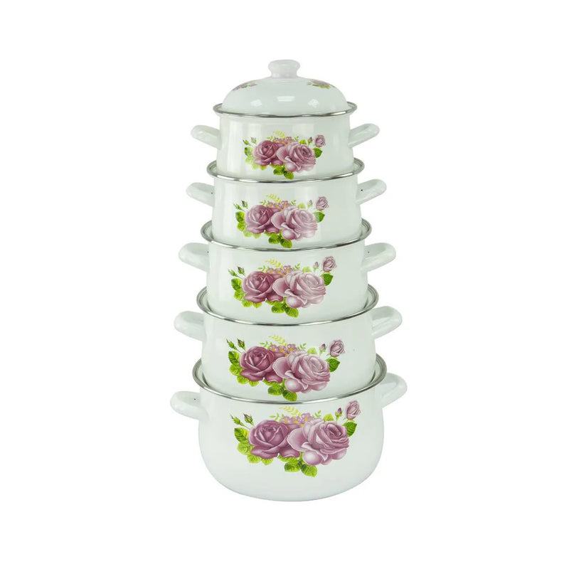 Enamel Cooking Pot Set Of 5 Floral Design Assorted Designs 773D