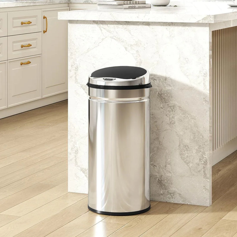HOMCOM 42L Automatic Motion Sensor Rubbish Bin with Fingerprint Resistant, Stainless Steel, Silver Tone