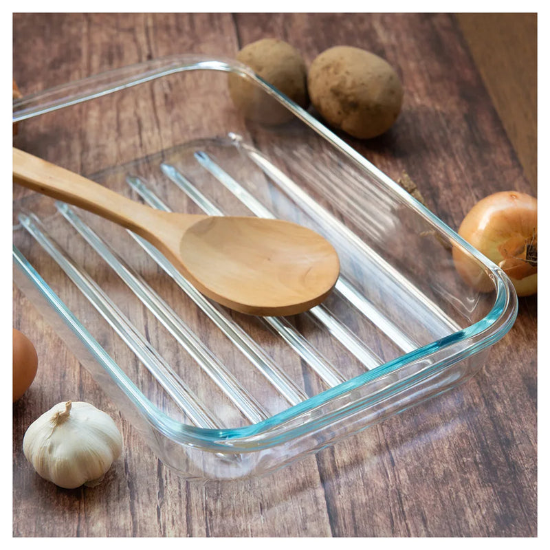 Durane Tempered Glass Ribbed Oven Roasting Tray 2L (Parcel Plus Rate)