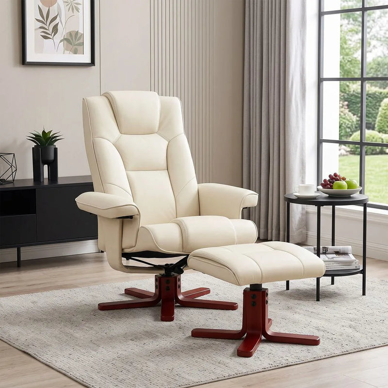 HOMCOM Faux Leather Manual Recliner and Footstool Set - Cream White