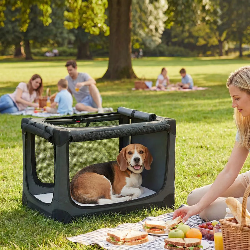 PawHut Soft Dog Crate Pet Travel Crate 76 x 54 x 54 cm with Removable Pad Mesh Window Army Green
