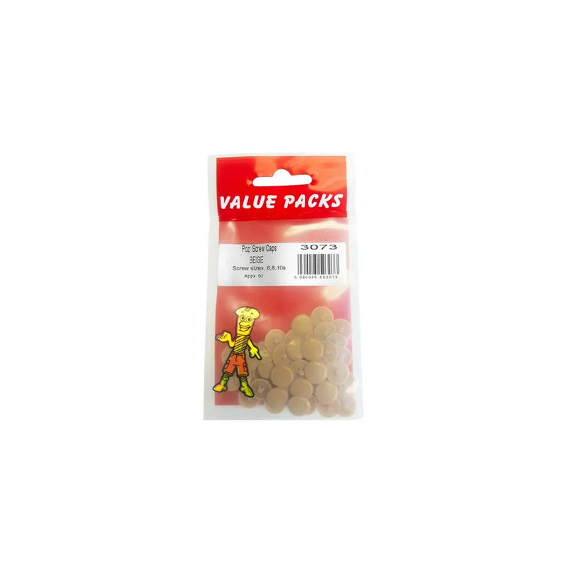 Pozi Screw Caps Beige Screw Sizes 6, 8, 10S Pack Of 50 Diy