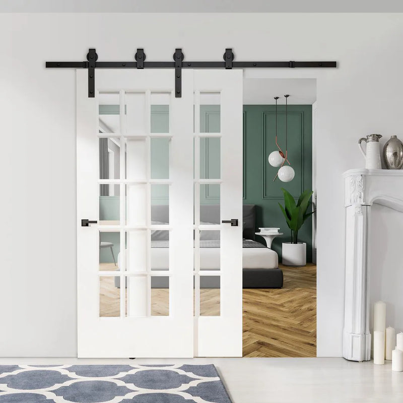 HOMCOM 6.6FT/200cm Sliding Barn Door Hardware Track Kit, 90kg Heavy Duty Carbon Steel Sliding Door Rail for 2 Doors, Black