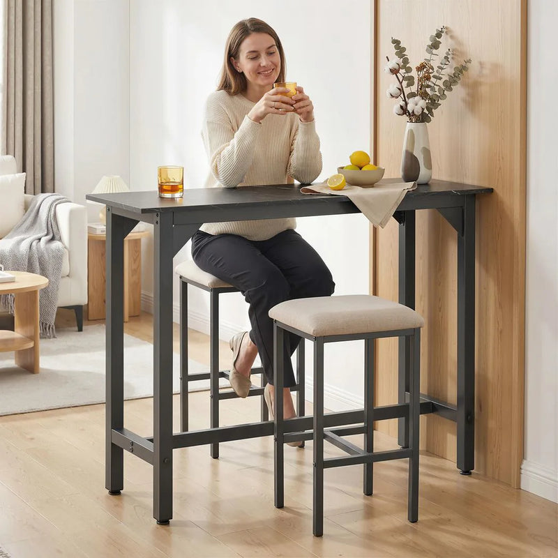 HOMCOM Rectangular Bar Table, Marble Effect Pub Coffee Table for Small Space, Breakfast Dining, Black Marble Effect