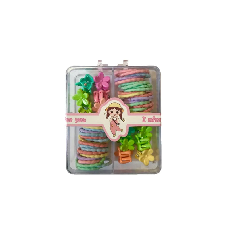 Mini Bo x Of 3 Assorted Flower Rabbit Hair Accessories Clips And Elastic Bands 1.5 – Assorted Colours