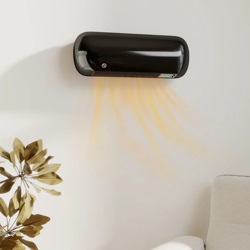 HOMCOM 2000W Ceramic Electric Heater with Fan, Adjustable Thermostat, Wall Mounted - Black