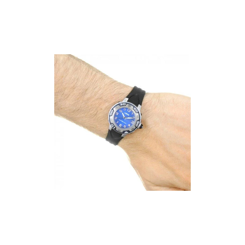 Lorus Boys Sports Analogue Quartz Blue Dial with Black Rubber Strap Watch RG235GX9