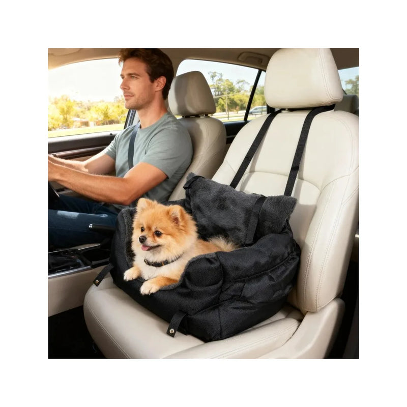 PawHut Dog Car Seat for Small Dogs with Fixed Buckle, Safety Leash, Washable Cover, 58 x 45 x 28 cm, Black