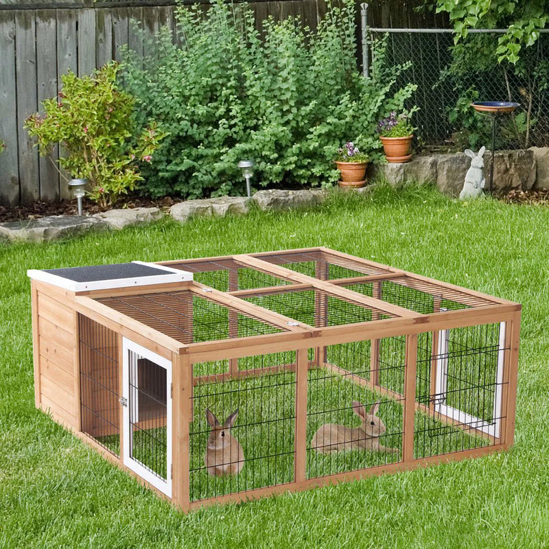 PawHut Rabbit Hutch Outdoor, Guinea Pig House, Bunny Run Cage with Openable Top for 1?2 Rabbits, 123 x 120 x 52cm, Yellow