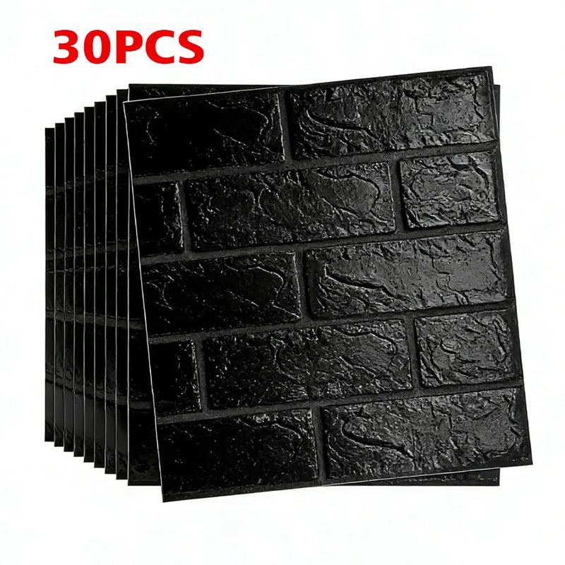 60PCS 3D Tile Brick Wall Sticker Self-adhesive Waterproof Foam Panel Wallpaper-Black 30PCS