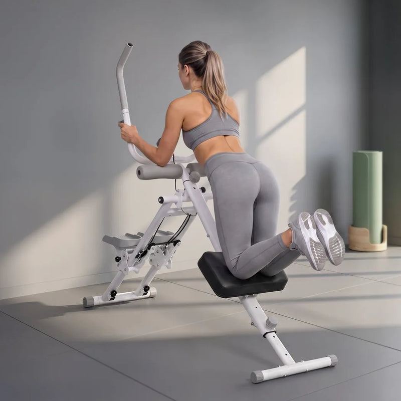 SPORTNOW 2-in-1 Ab Machine and Stair Stepper, Foldable Ab Trainer and Climbing Machine with LCD Monitor for Home Gym, White