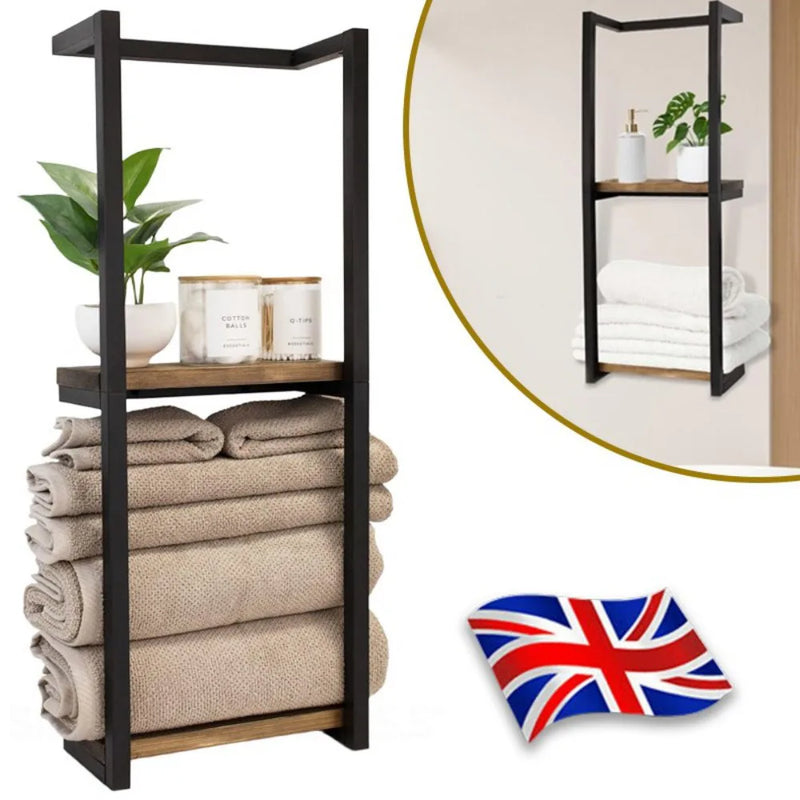 Wall Mounted Towel Rack Metal Storage Shelf Holder Rail-Bathroom Organizer Black