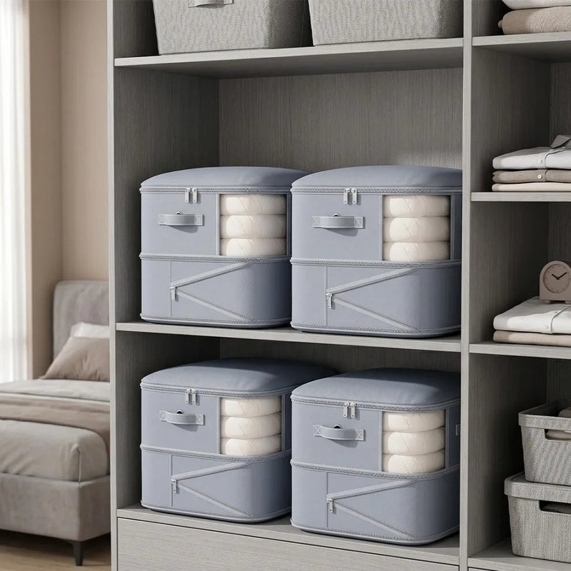 NEW 4x Clothes Storage Bags With Zips Bedroom Large Collapsible Storage Box Bedding UK-Gray