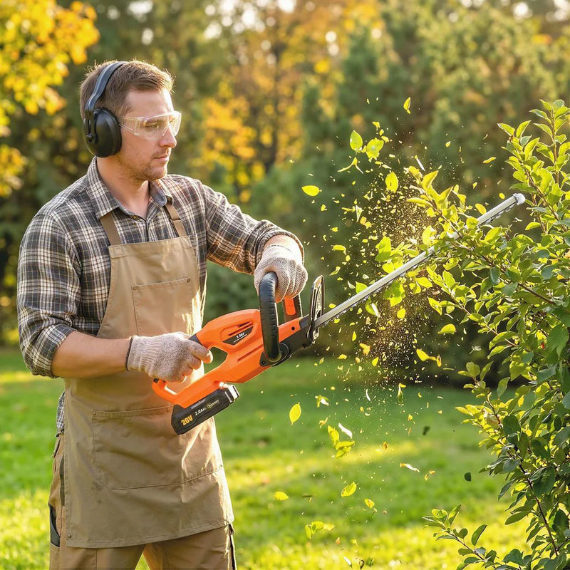 Outsunny 20" Cordless Hedge Trimmer, 18V Electric Hedge Cutter with 51cm Dual Action Blade, 2000mAh Battery and Charger