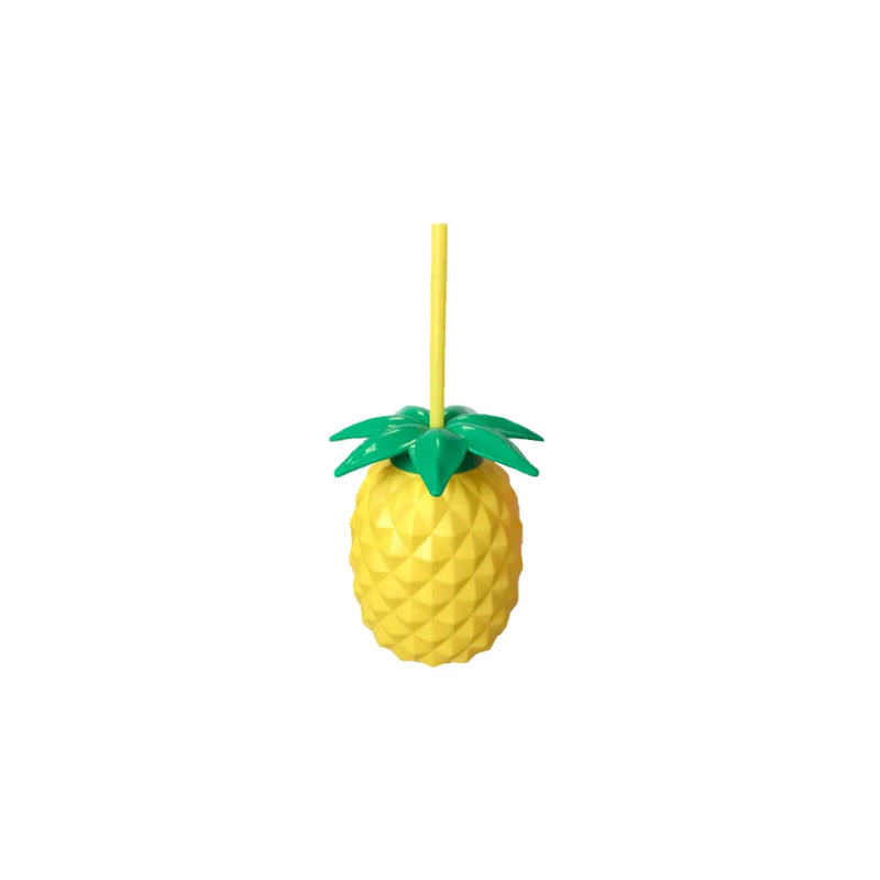 Plastic Pineapple Shaped Cocktail Drinking Glass Cup With Lid And Straw Assorted Colours