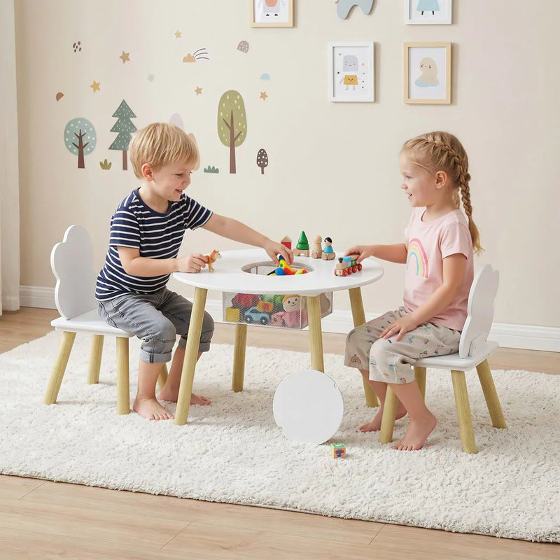 AIYAPLAY Kids Table and Chairs Set with Storage Bag Toddler Table and Chairs Set 3 Piece for Playroom White