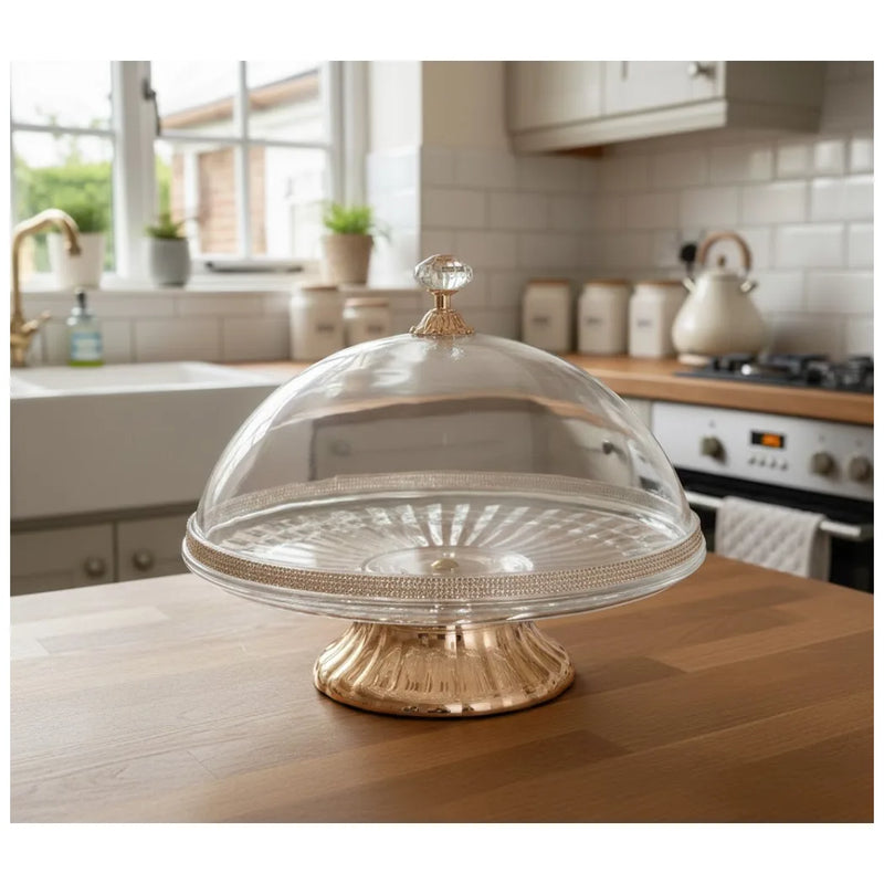 Rose Gold Plastic Cake Pastry Stand Turntable With Cover