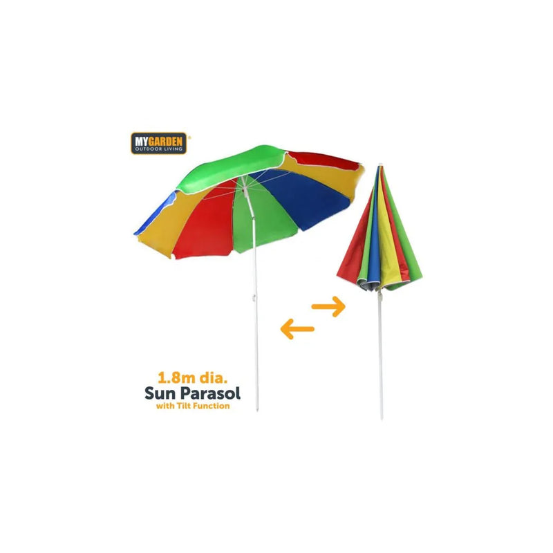 Beach Umbrella Parasol With Tilt Function Rainbow Colour