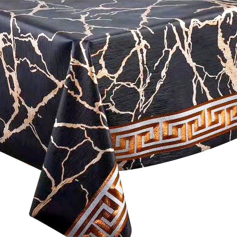 Durane Plastic Table Cover Roll Black Marble Gold Pattern Design 1.37 x 20M Dr – 8356C