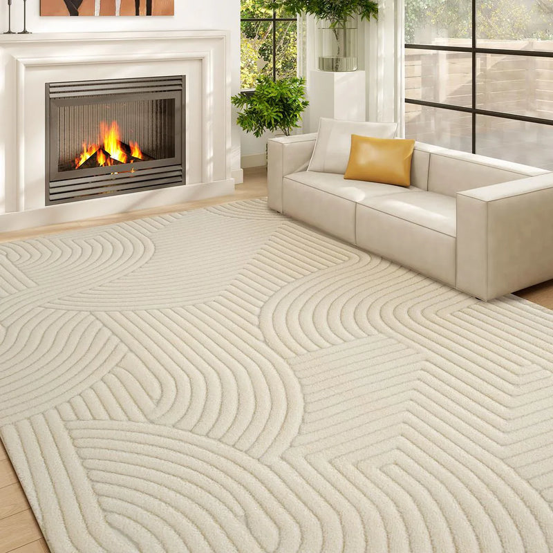 HOMCOM Modern Geometric Rug, Thick Plush, Non-Slip, 160 x 120 cm, Cream, Living Room, Bedroom, Office