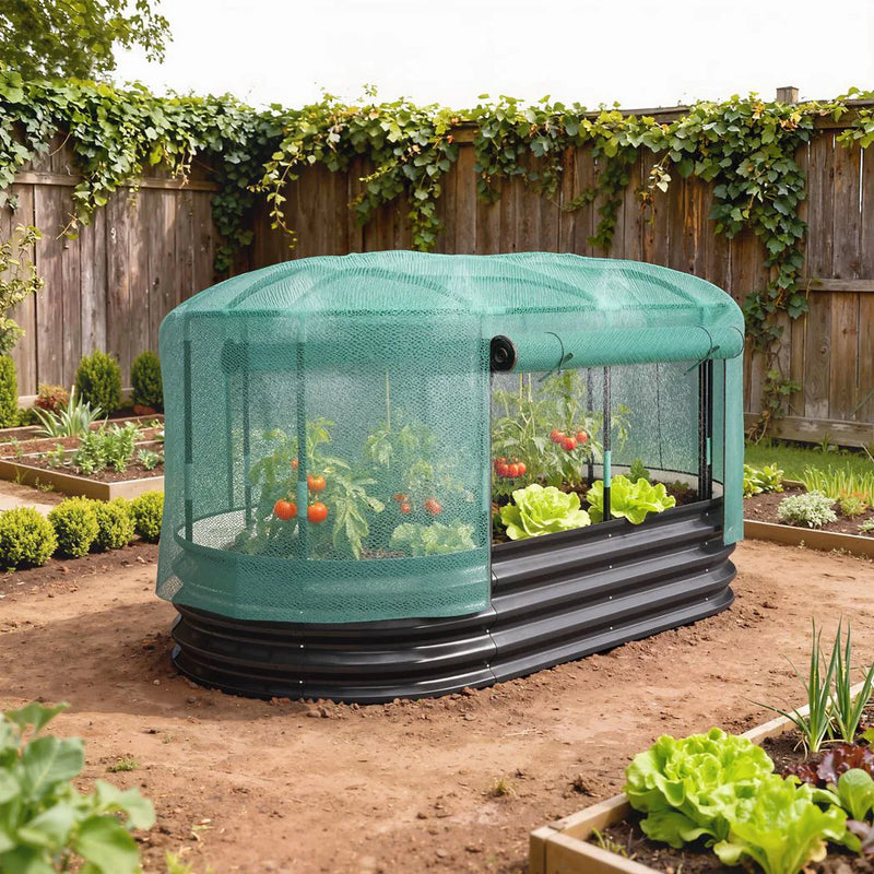 Outsunny Galvanised Raised Garden Bed Kit with Self Watering System and Mesh Cover, Garden Boxes, 6x3Ft, Dark Grey and Green