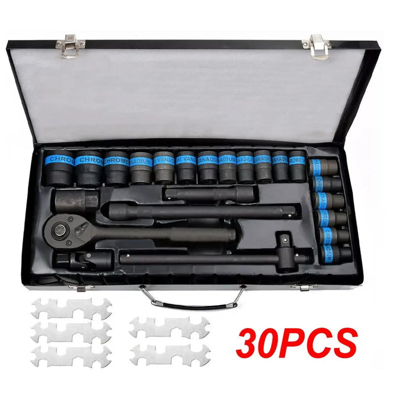 Heavy Duty 1/2" Ratchet Wrench Socket Set 8-32mm Metric Extension Bar Metal Case